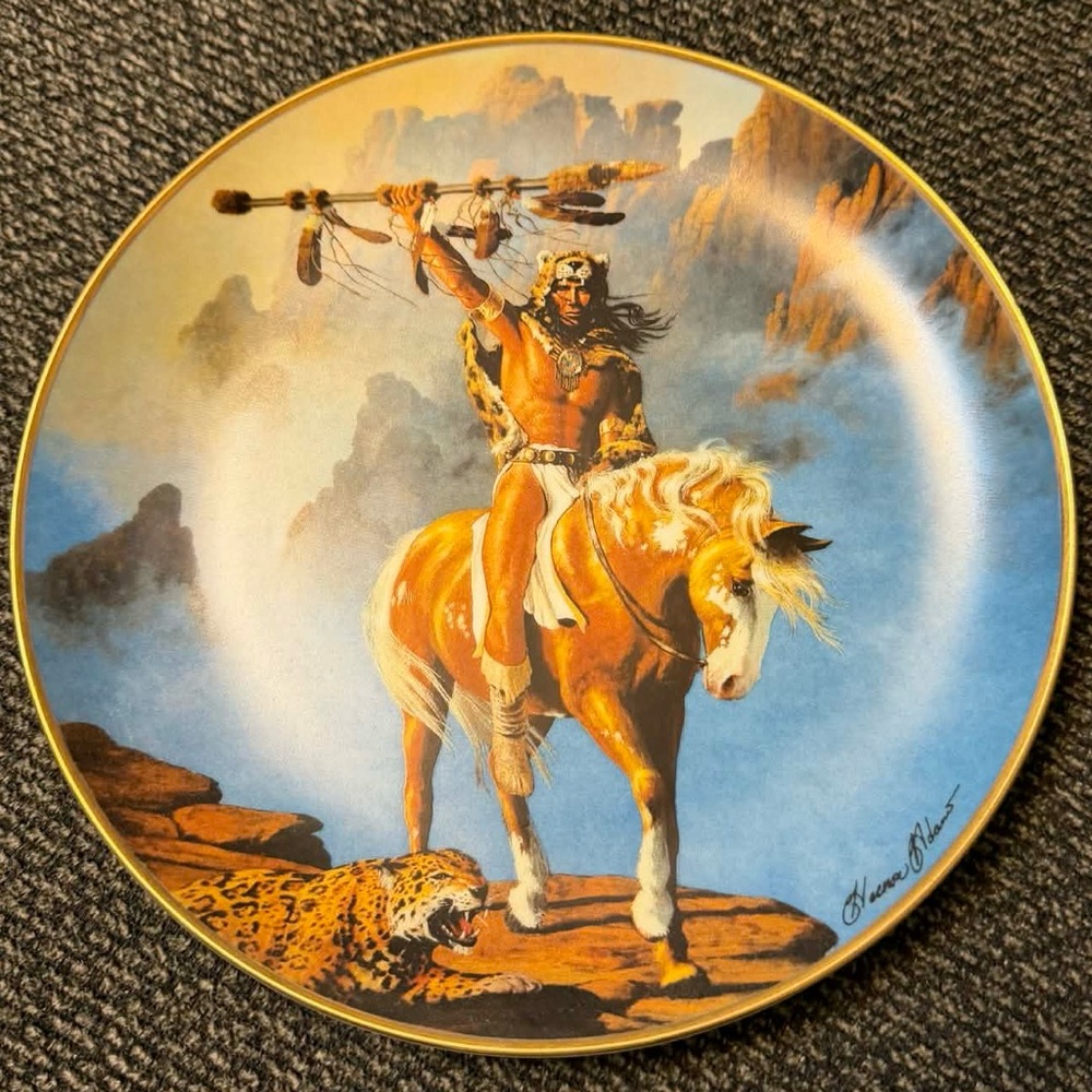 Collectible Decorative Plate with Native Warrior Art Spirit Of The South Wind